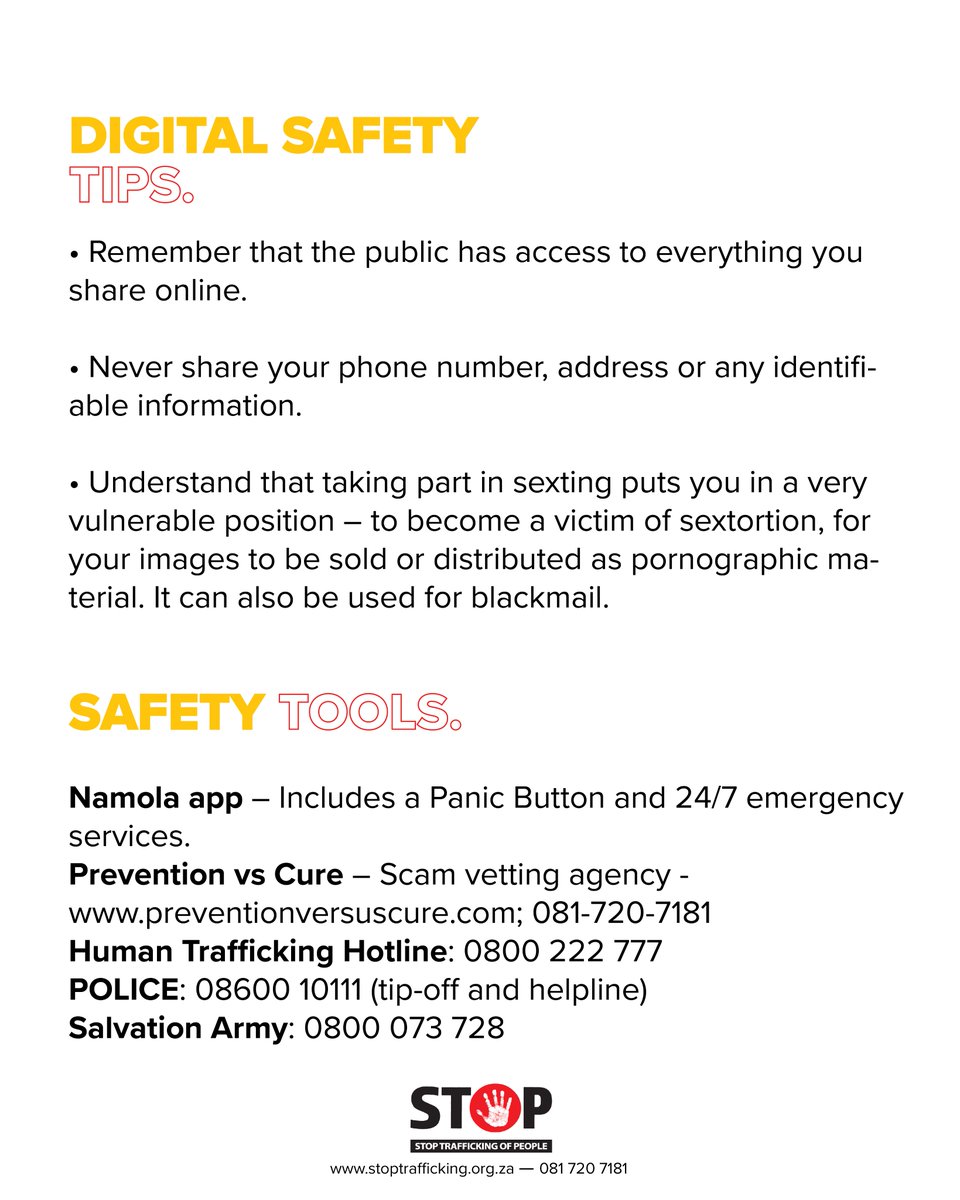 LOVE, ROMANCE &amp; EXPLOITATION

Love and romance are easily taken advantage of by traffickers. Why? Because we all need to feel loved, appreciated and valued.

Beware of online grooming, of the Blessor/blessee phenomenon. Beware of Sugar Daddies and Lover Boys…