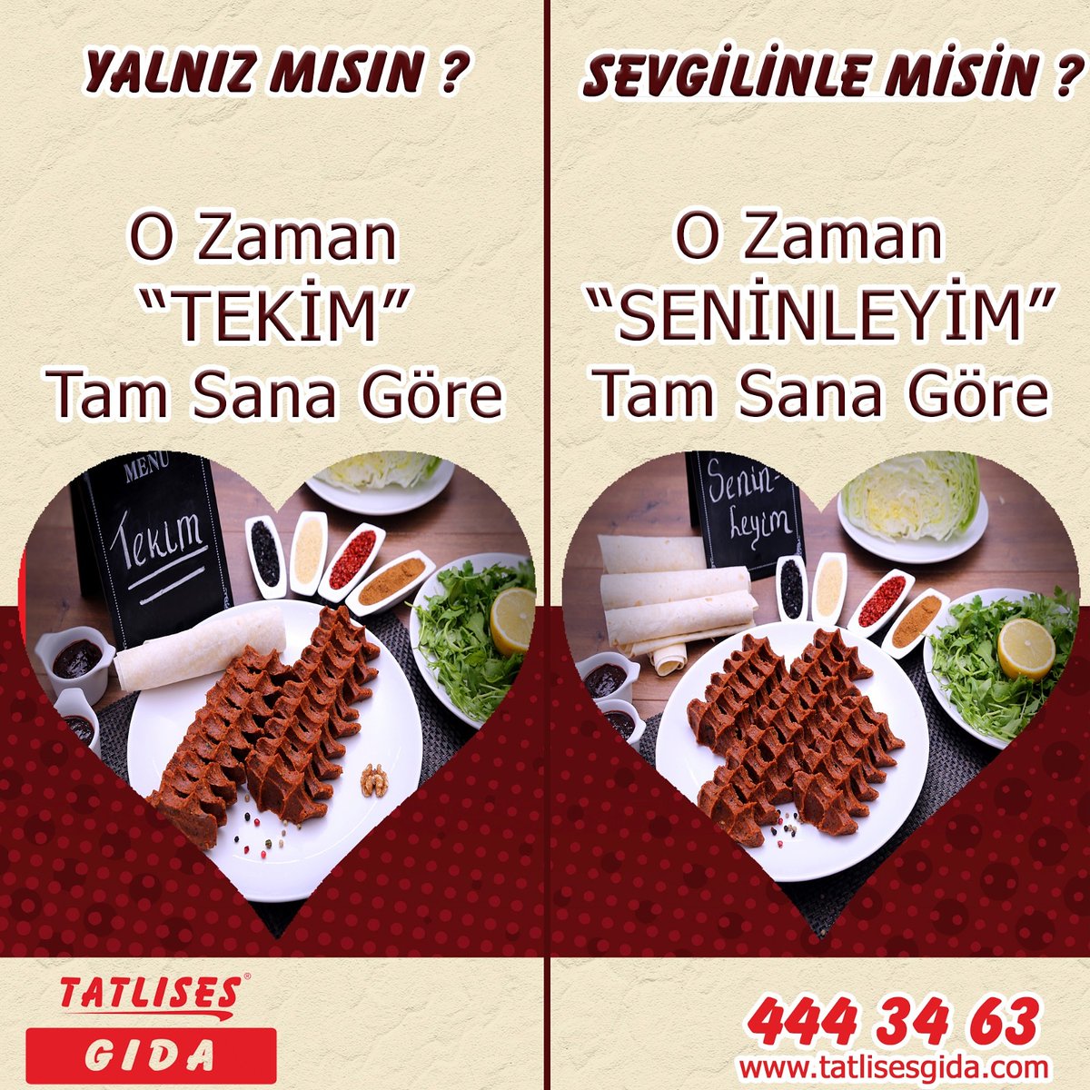 İster Sevgilinle, İstersen Tek başına...
Tatlıses Çiğ köfte her anında yanında ❤️

📍tatlisescigkofte.com 
📍tatliseslahmacun.com
📍444 34 63 

#ibrahimtatlises #tatlıses #iboshow #tatlisesgida #tatliseseurope #tatliseslahmacun #tatlisescigkofte #cigkoftebizimisimiz