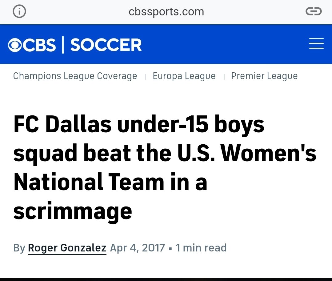 The U.S. women's soccer team that won the last world cup was beat 5-2 by a group of 14 year old boys. Look at the size difference in these pictures. The 14 year old boy dwarf the women.