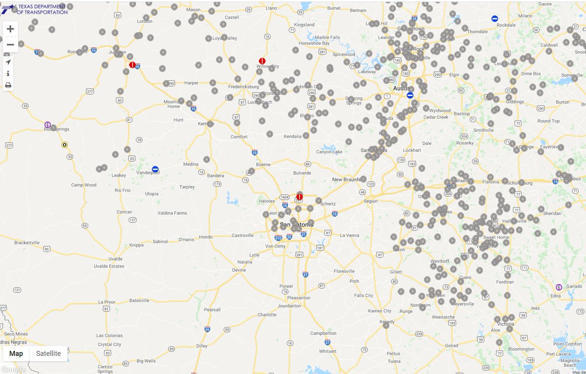 NWSSanAntonio's tweet photo. ⚠️ Just some of the icy roadways being reported by TXDOT this morning. Please avoid traveling! Conditions will only deteriorate further later this afternoon and tonight across all of South-Central Texas! https://t.co/fZ1qHbBoQU https://t.co/APD6XAuZFg