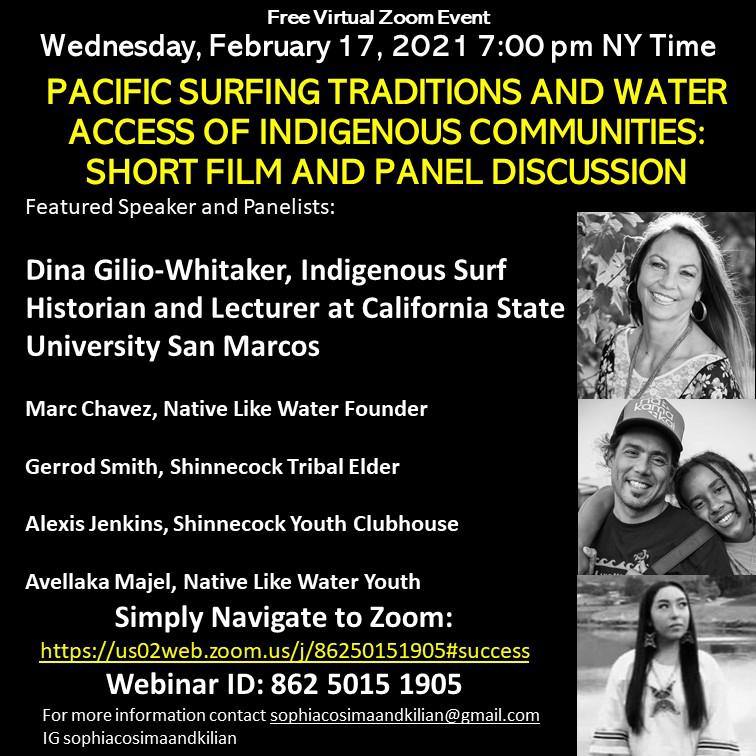 Feb 17th, Join Native Like Water as we begin a journey with our U.S. East Coast relatives heading to the Pacific Ocean. Feature speaker @DinaGilio