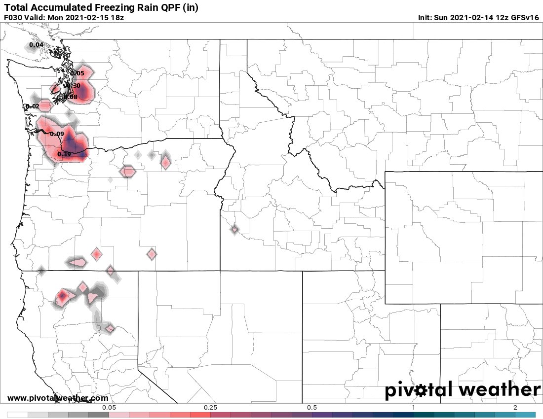 4. That may impact the fcst for precip type as we move through tonight and Mon morning. The Experimental GFS handles today best with 1-2" of snow, then maybe another inch north of Seattle Mon morning. It still shows 0.5" FZRA Seattle-North Bend Mon mrng though!  #wawx