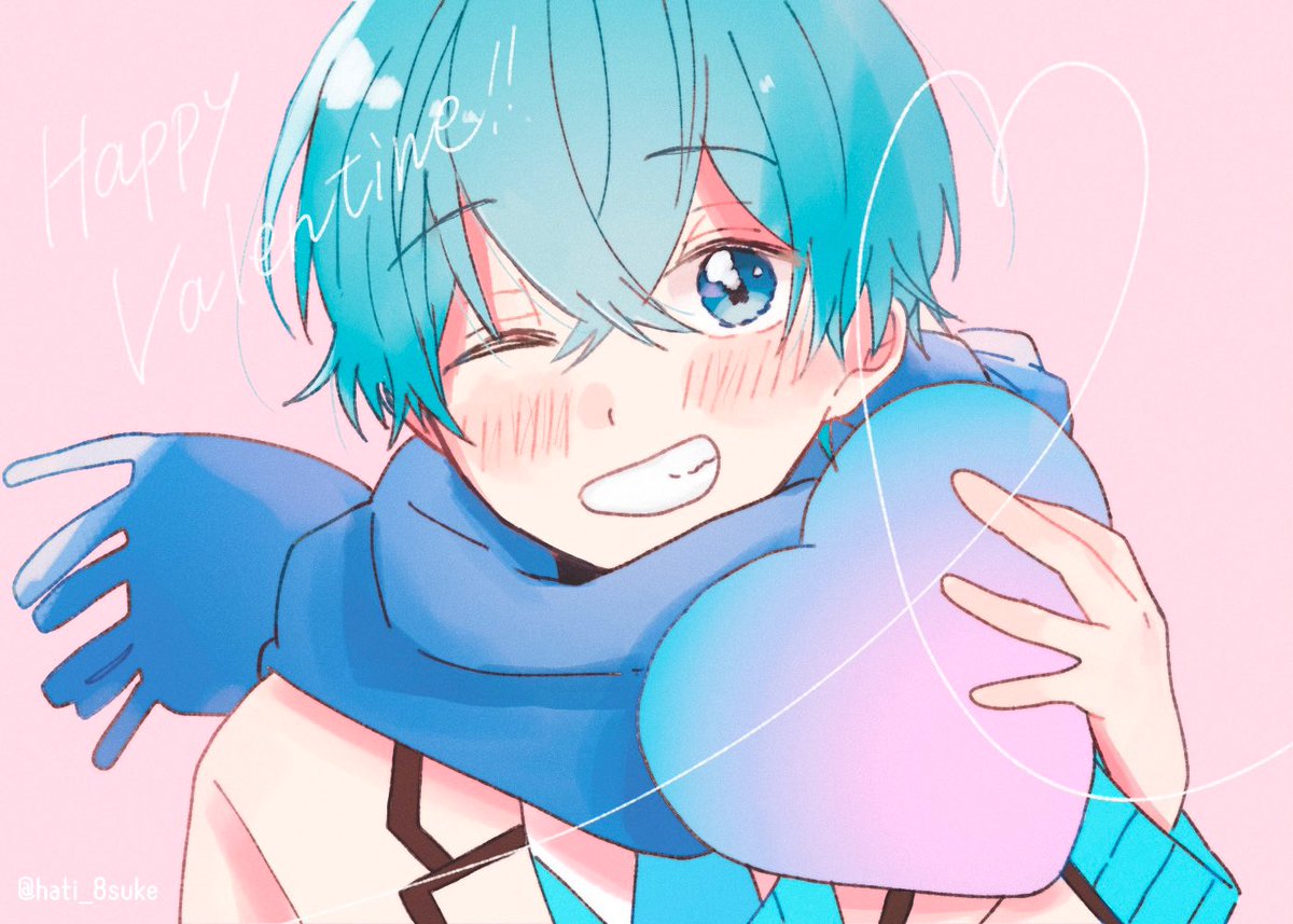 1boy male focus one eye closed blue eyes scarf blue scarf blue hair  illustration images