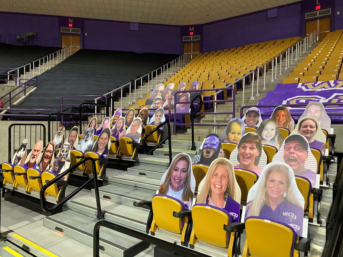 Catamounts's tweet photo. The Catamount Cutouts are ready and waiting to cheer on WCU volleyball at the first home match of the season against Chattanooga today at 3 pm in the Ramsey Center! #WheeReady #CatamountCountry #WatchonESPN+ https://t.co/cPsnhDPbSp