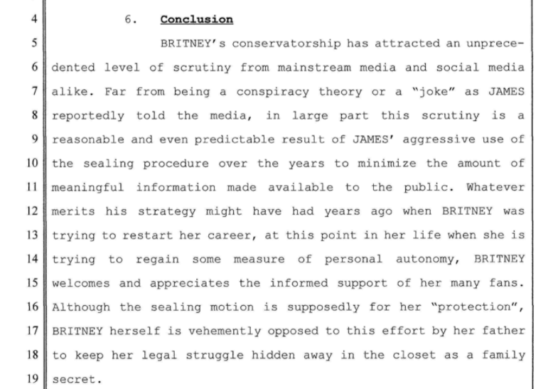 As  @AdamStreisand mentioned in  #FramingBritneySpears, Britney’s one wish was to not have her dad as conservator since the onset. Ingham ignored that until 2020, when the bombastic court filing came up, stating that Britney appreciated the informed fan support & wanted Jamie out.