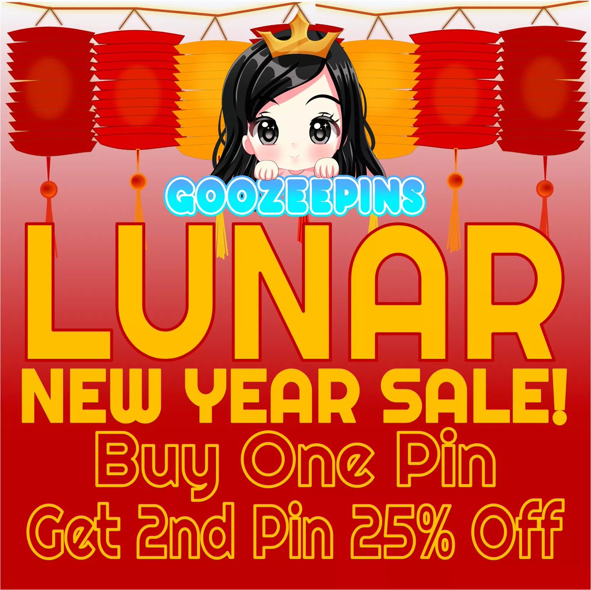 🧧🧨 LUNAR NEW YEAR SALE🧨🧧
NO COUPON CODE NEEDED! 
Every order gets 2 free random stickers! 
Sale ends Feb 28 11:59pm PST
goozeepins.com