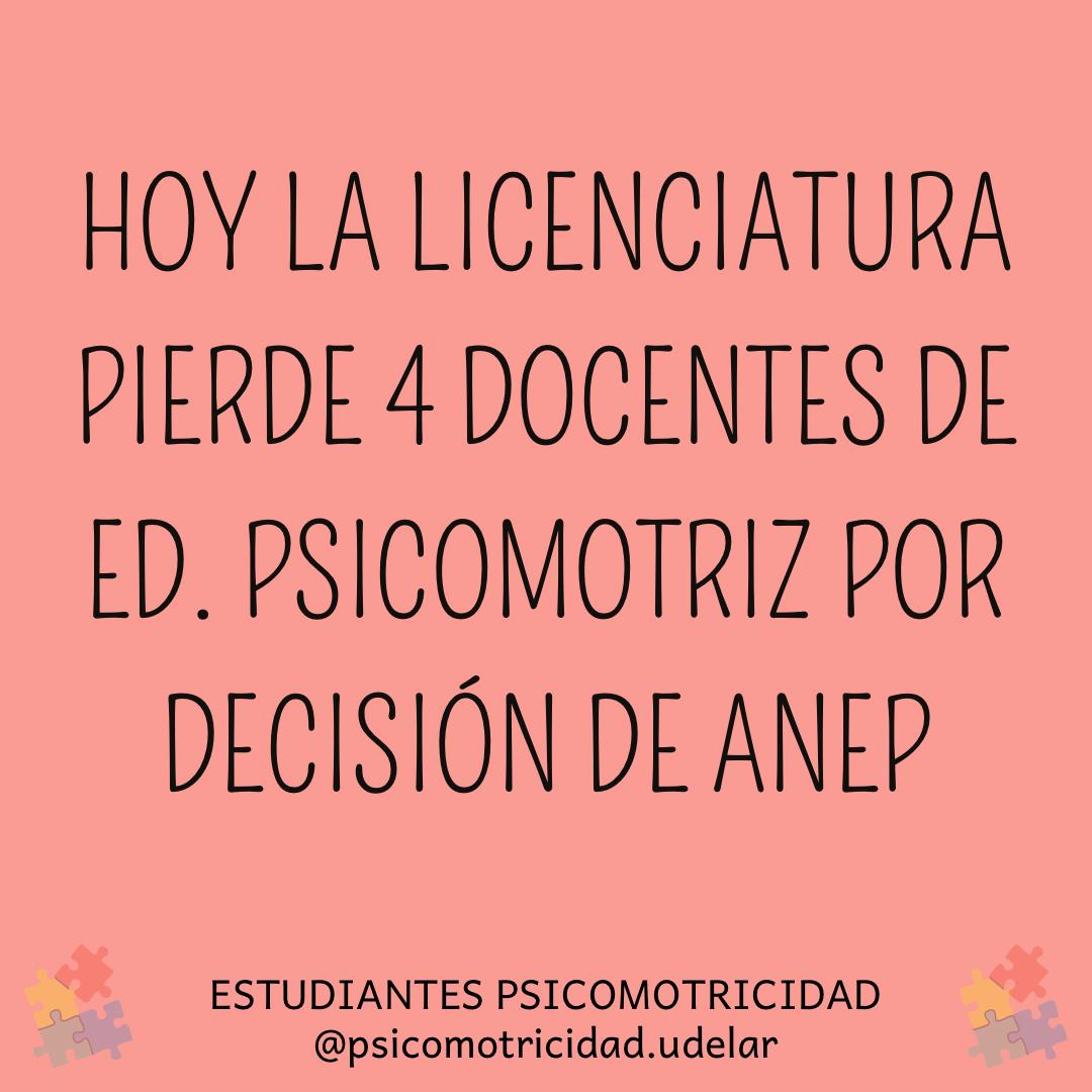 psm_udelar's tweet photo. 🚫Hoy la licenciatura pierde 4 cargos docentes en educación psicomotriz por resolución de ANEP
🚫Hoy cuatro personas pierden sus puestos de trabajo. 
🚫Hoy los jardines de infantes quedan sin atención psicomotriz. 
🚫Hoy las estudiantes pierden espacios de formación. https://t.co/7Zyhu6Jsny