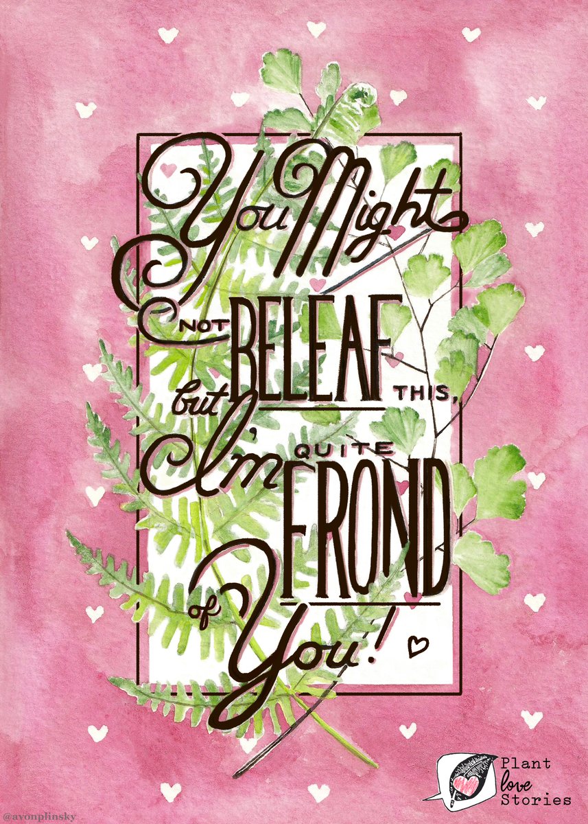 PlantLoveStory's tweet photo. And finally, we are very VERY frond of all of you. #PlantHeartArt by Autumn Von Plinsky (@avonplinsky). Find Autumn at https://t.co/vqD3vcWwnM. Find all the plant-y valentines at #PlantHeartArt, in this post https://t.co/fA95UyIbsZ and printable PDFs here: https://t.co/94DBoasETa https://t.co/jv6qp7Q8O4