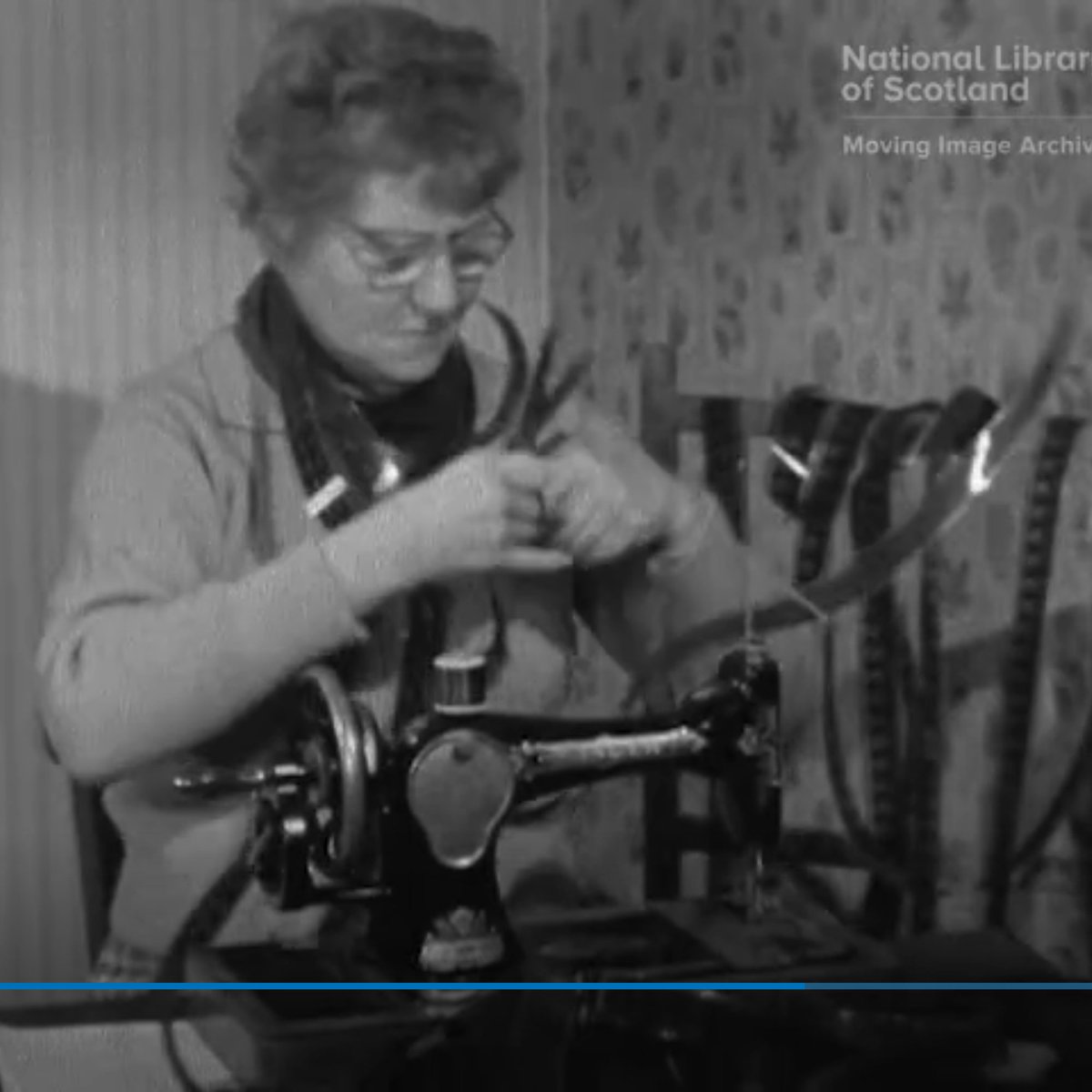 AlisonStevensn's tweet photo. @nlskelvinhall Very much enjoyed this scene of the film being cut and edited on what looks like a Singer Sewing Machine! https://t.co/75pN2C1rkF