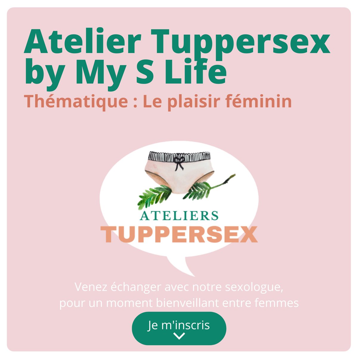 💜Aimez-vous, vous-même ! 💜

🤝Les Ateliers Tuppersex sont un moment pour vous, afin d’échanger entre #femmes autour des questions de #santé #sexuelle et intime, en présence d’une professionnelle formée à la #sexologie.

N'hésitez pas à vous inscrire: swll.to/qFR76