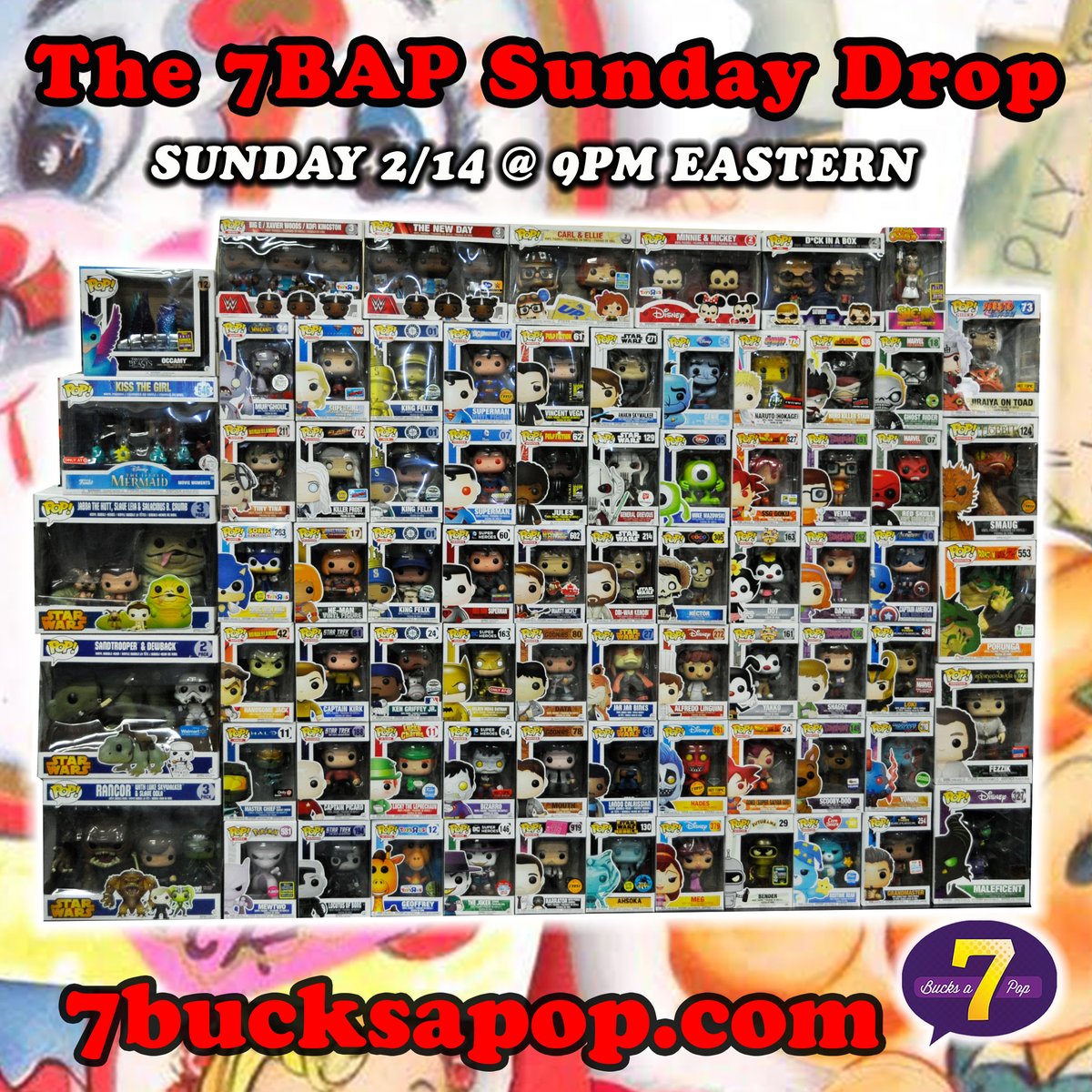 7BucksAPop's tweet photo. Ah, #ValentinesDay. Love's in the air 'n stuff! Cupid, draw back your bow and let your arrow flow, straight to the #SundayPopDrop tonight at 9pm eastern!

(Plus, don't forget to check out our 3rd #MYSTERYGRAIL box on https://t.co/lDmabPVMGI at 3pm Eastern today!)

#Funko Sunday! https://t.co/vaoMWem4Fg