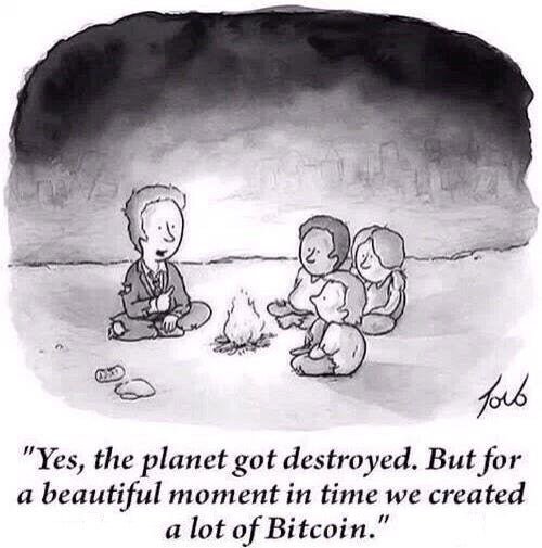 Maybe the solution to the Fermi paradox is that most post-industrial civilizations develop cryptocurrency and then furiously burn through all planetary energy sources until they go extinct, like a planetary Easter Island.