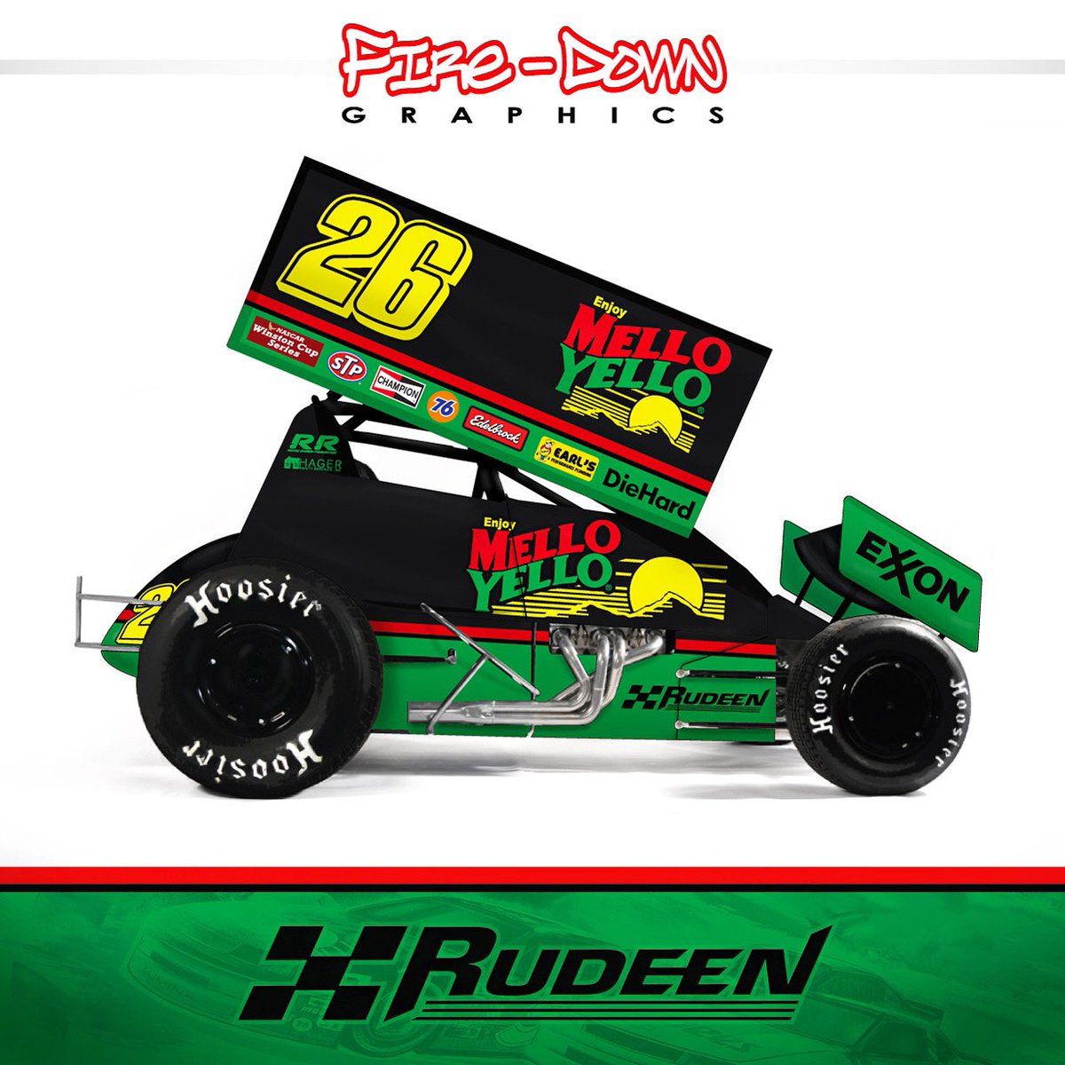 RudeenRacing's tweet photo. In honor of today’s Daytona 500 @FireDownGraphic designed this #26 Sprint Car version of the famed Mello Yello Stock Car that was driven by Cole Trickle (Tom Cruise) in the movie Days of Thunder.
#rudeenracing #firedowngraphics
#nascar #daytona500 #racing #daysofthunder https://t.co/Icg8gMx3Ta