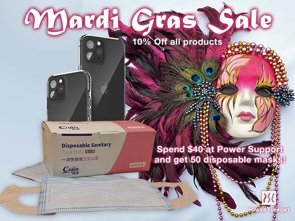 PowerSupportInt's tweet image. Mardi Gras Sale 😃 Save 10% on all online sales. Spend $40 and get box of 50 disposable masks free - mailchi.mp/powersupportin…