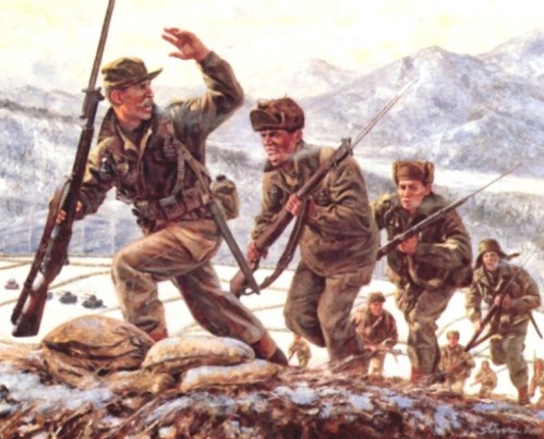 And that's the story of the last official bayonet charge in the US Army. They took the hill, of course (the 2d guy up the hill was a South Korean in the regiment, btw), and Lew was awarded the Medal of Honor. Presumably for actions beyond the realm of sanity