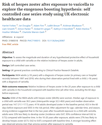 Unless we send covid back in time to infect the elderly when they were young ... this is a really weird point. To be charitable it also references drawbacks of varicella immunization of children - not exposing adults and boosting their zoster immunity ... but again relies
