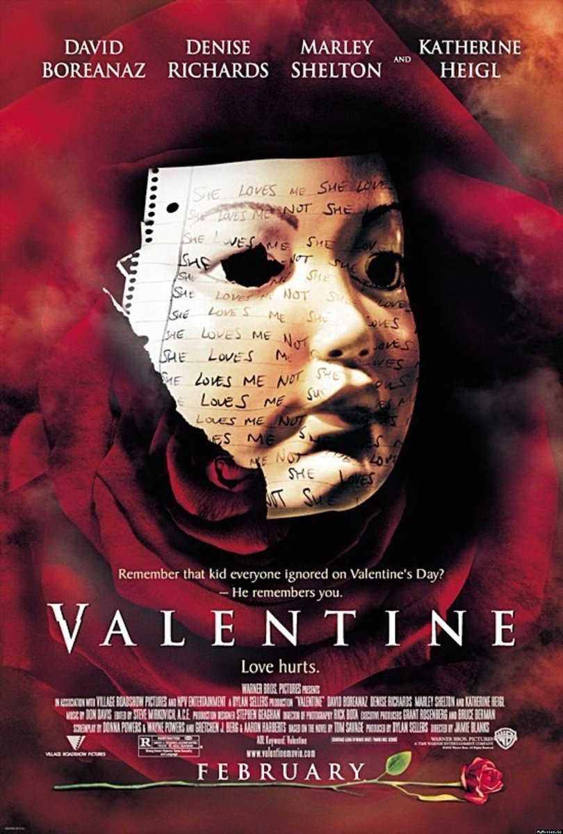 45. VALENTINE (2001)What better day to rec this amazing slasher? It plays with tropes and does interesting things, while still feeling familiar enough to be comfortable for long time horror and slasher fans.With a great cast and characters, this one will be a fave. #Horror365