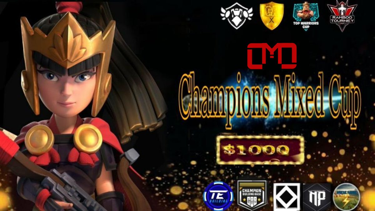 **Champions Mixed Cup**

Dia 15 se encerram as inscrições para o CMC, a premiação é de $1.000 dólares (prize pool).

O torneio é 5v5 cv13, participe!

HoloWiWi
discord.com/invite/9ZTPpMg

Clash Affiliations 
discord.gg/8GJNx2A4Hk