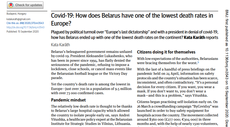 on the older adult already having some immunity from a childhood exposure ... in short this paper says absolutely nothing of relevance to covid19 ... yet it is on his list ... Let's get to Number 19 Belarus and the low mortality despite no lockdown - not peer reviewed