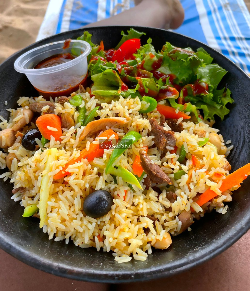 I got the•Assorted Fried Rice - ¢50•Assorted Noodles - ¢50•Grilled Chicken with Fries - ¢30The fried rice was so good! Definitely recommending it. I got that at the beach and it took about an hour to be served. The rice had this buttery taste and was full of meat.