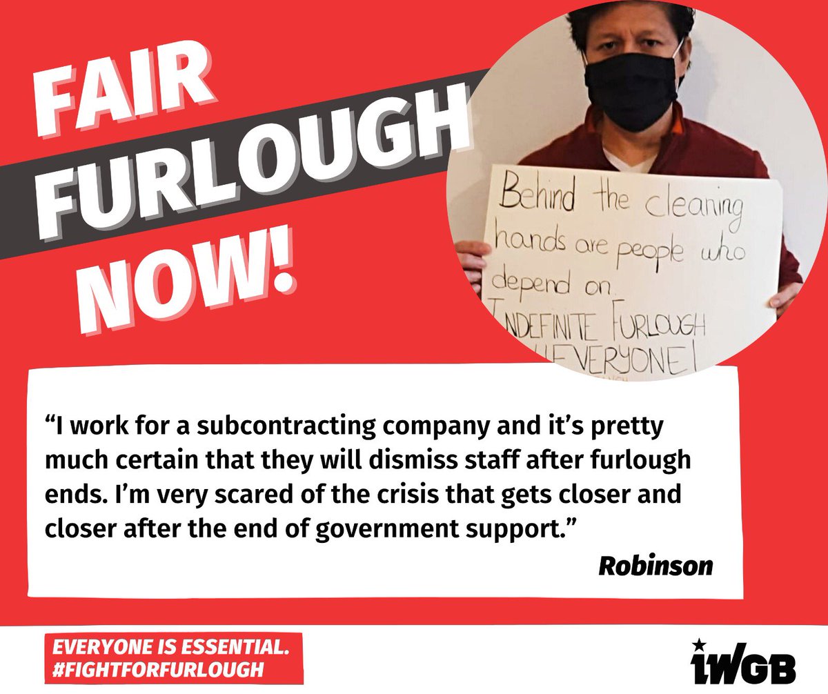 IWGB (@iwgbunion) on Twitter photo The <a href="/IWGBcleaners/">IWGB Cleaners & Facilities Branch</a> #FairFurloughNOW campaign has got off to an AMAZING start this week with hundreds signing the petition and over 30 MPs joining the campaign coalition!
On Wednesday at 6pm we I’ll be holding a rally so please join us fb.me/e/29QE3DWdh
#FightForFurlough The <a href="/IWGBcleaners/">IWGB Cleaners & Facilities Branch</a> #FairFurloughNOW campaign has got off to an AMAZING start this week with hundreds signing the petition and over 30 MPs joining the campaign coalition!
On Wednesday at 6pm we I’ll be holding a rally so please join us fb.me/e/29QE3DWdh
#FightForFurlough
