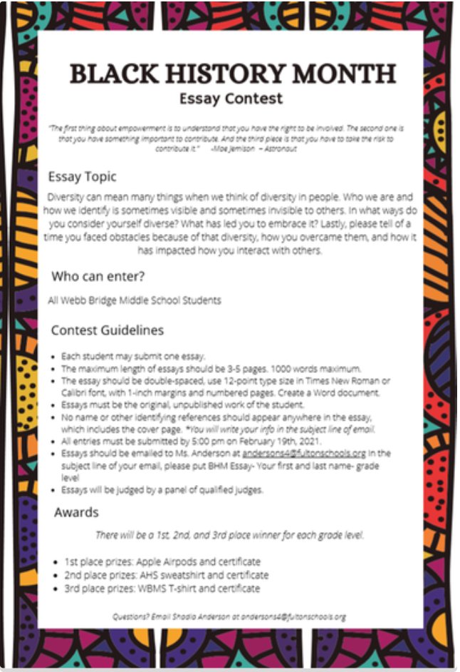 Celebrating Black History Month-Essay Deadline 2/19!