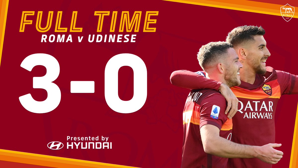 OfficialASRoma's tweet photo. TRIPLICE FISCHIO! 🙌

TRE GOL, TRE PUNTI! 🟨🟧🟥

@JordanVeretout ⚽️⚽️
@_Pedro17_ ⚽️

DAJE ROMA! 

#RomaUdinese 🐺 #ASRoma https://t.co/7vaDucekW7