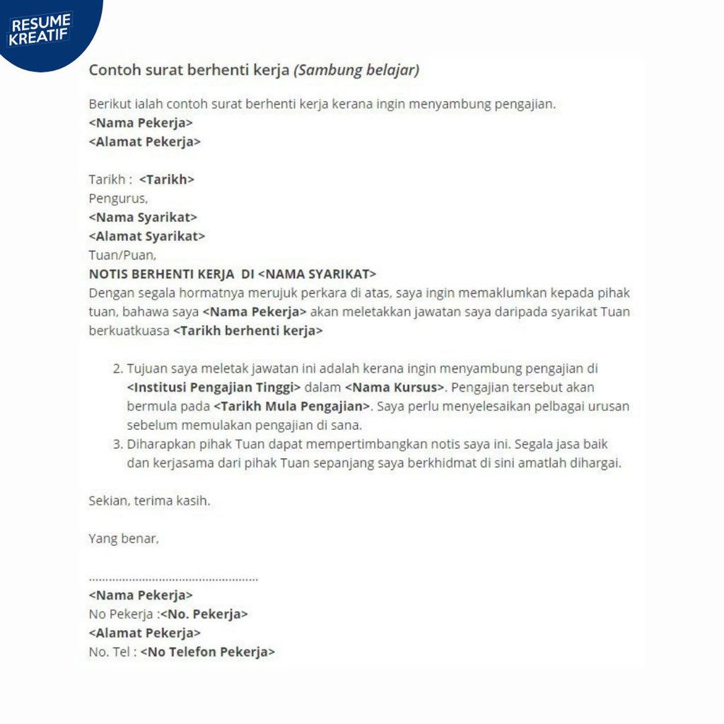 Surat Notis Berhenti Kerja Berikut dikongsikan contoh surat berhenti