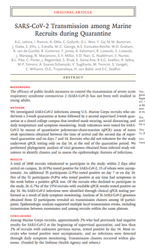 Ah, Number 22 - from the New England Journal ... let's see how Ivor is vindicated ... ok ... where does it say lockdowns don't work .... where ....  .. it appears that locking down Marines showed a low rate of Asymptomatic spread that was most likely occur within platoons...