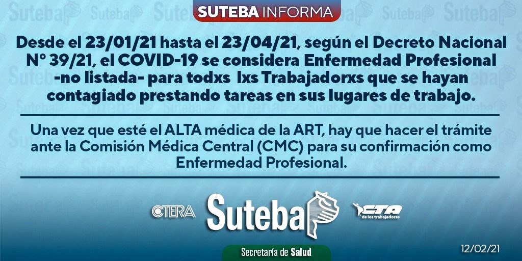 SUTEBAProvincia's tweet photo. #COVID #ART #enfemedadprofesional https://t.co/Mv7jjbpTpc