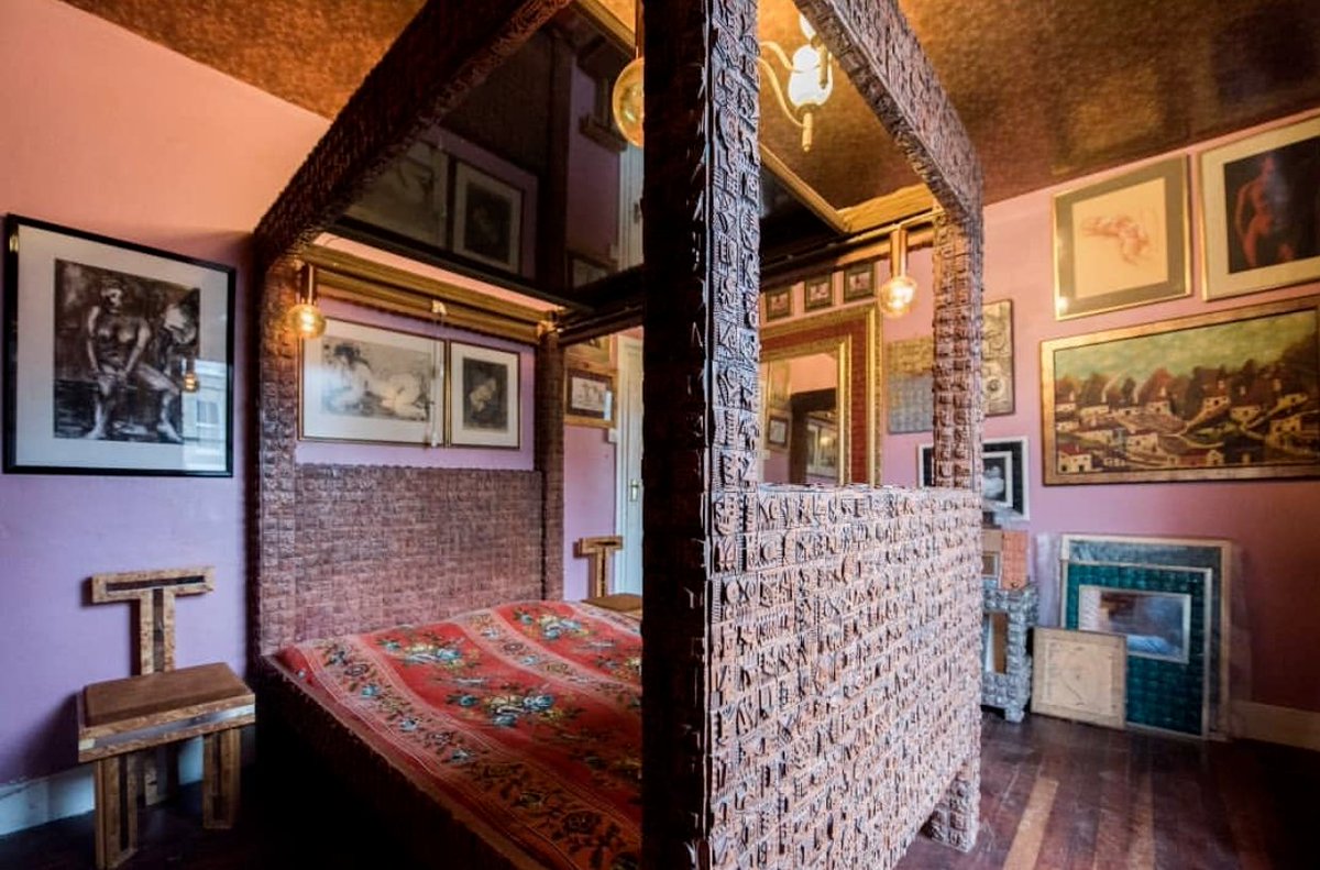 I am particularly taken by his magnificent four poster bed created out of 3,582 biscuit fired ceramic tiles.
