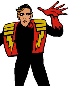 Earth 17 SpeedsterA parody of the 1980s “grim ’n’ gritty” style. In this world all superheroes were created by the US government, beginning with Overman. The rest were modified clones, including a Justice League-like group attached to the US military including this speedster.