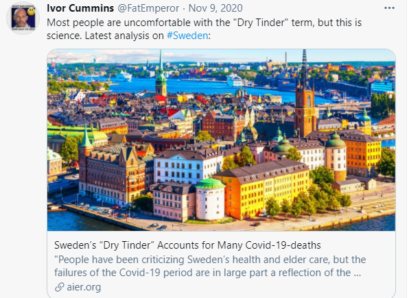 I must to understand the magnitude the  #selfown here mention Ivor's dry tinder theory ... he mentions it a lot. A mild winter 2018-19 left more vulnerable to die in 2020 and therefore all excess deaths are imaginary ... you may note his May 25th tweet hasn't aged well..
