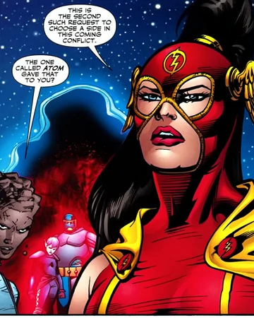 Lady FlashOn Earth-33, a world ruled by magicians, those with the greatest power are wizards: Bat Mage, the Shade, Black Bird, Kal-El of the Kryptonian magics. Lady Flash is keeper of the speed force, able to summon lightning and manipulate kinetic energy.