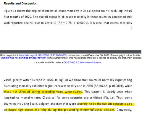 ... their main finding ... if nations not affected by the respiratory virus in preceding years were spared larger effects from covid19 ... In otherwords - it DIRECTLY CONTRADICTS Ivors own "DRY TINDER" hypothesis
