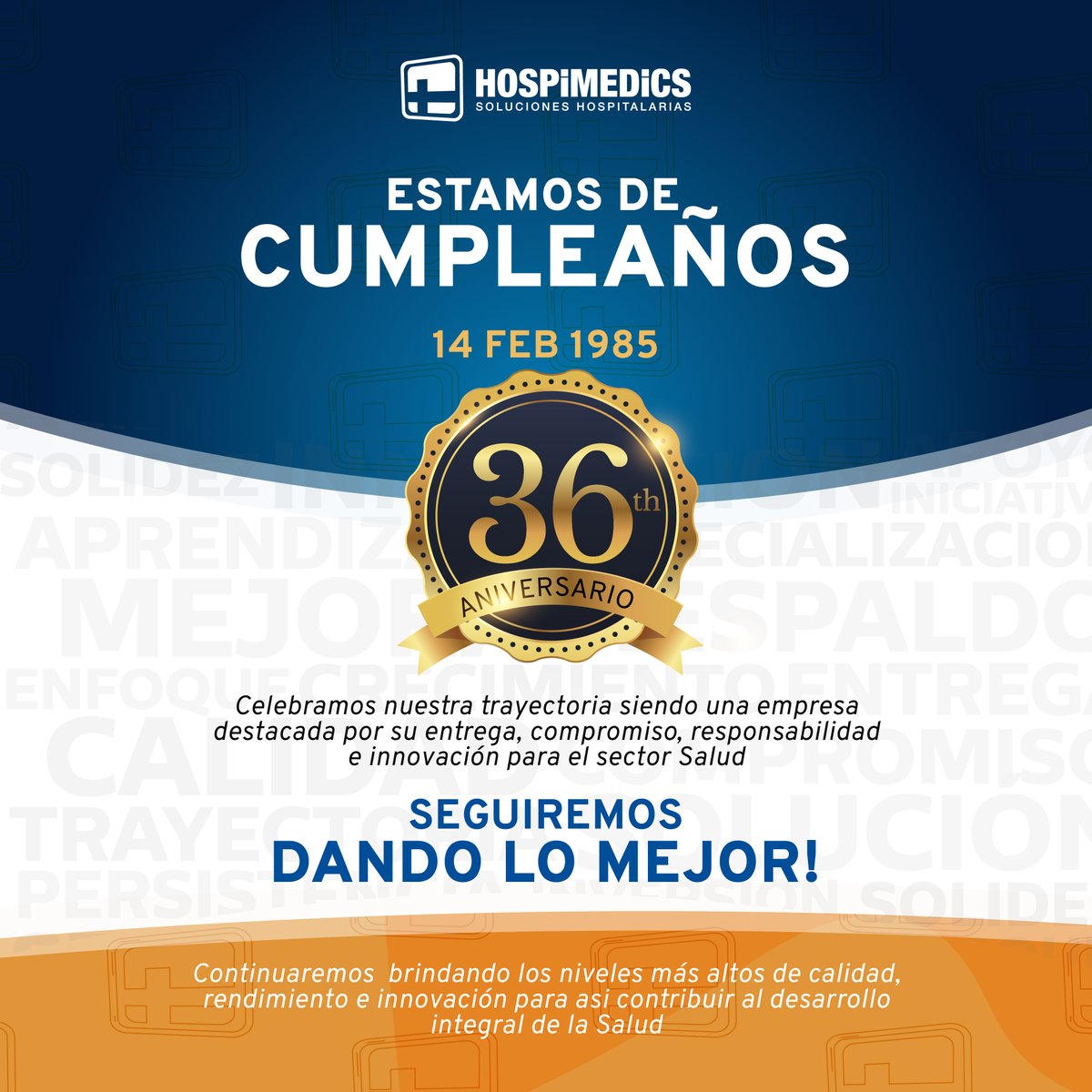 HospimedicsSA's tweet photo. ¡Estamos de celebración y queremos compartirlo contigo! 
Estamos cumpliendo 36 años de trayectoria siendo una empresa destacada por su entrega, compromiso, responsabilidad  e innovación. ¡Gracias por seguir sumando más años juntos!.
#SoyHospimedics #aniversario #calidadyservicio https://t.co/LQf8AA9Xth