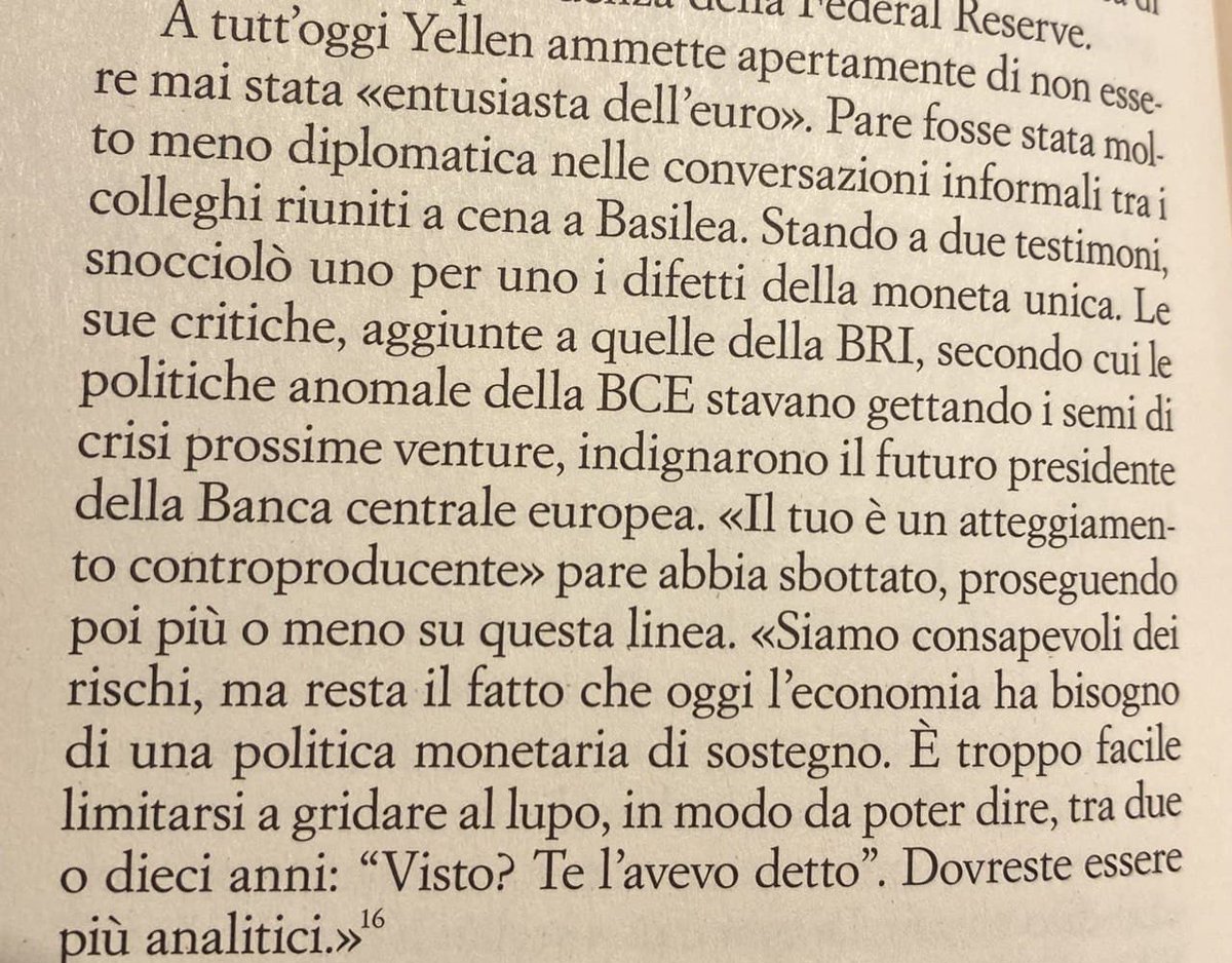 Draghi's profound sense of pragmatism. One anecdote I liked was about how, when in the early days of the euro, Janet Yellen was listing its many flaws at a BIS dinner, Draghi hits back by asking for a more productive stance that considers the existing realities 3/n