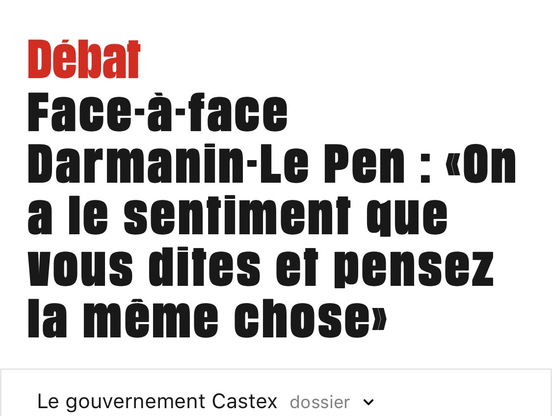 I want to persuade them. But with  @libe to  @lemondefr covering the scandalous Darmanin vs. Le Pen debate like this — the answer, I fear, is there are a lot of friends I no longer can. Many on the Left increasingly see France as having a “Le Pen-ised” Interior Minister.
