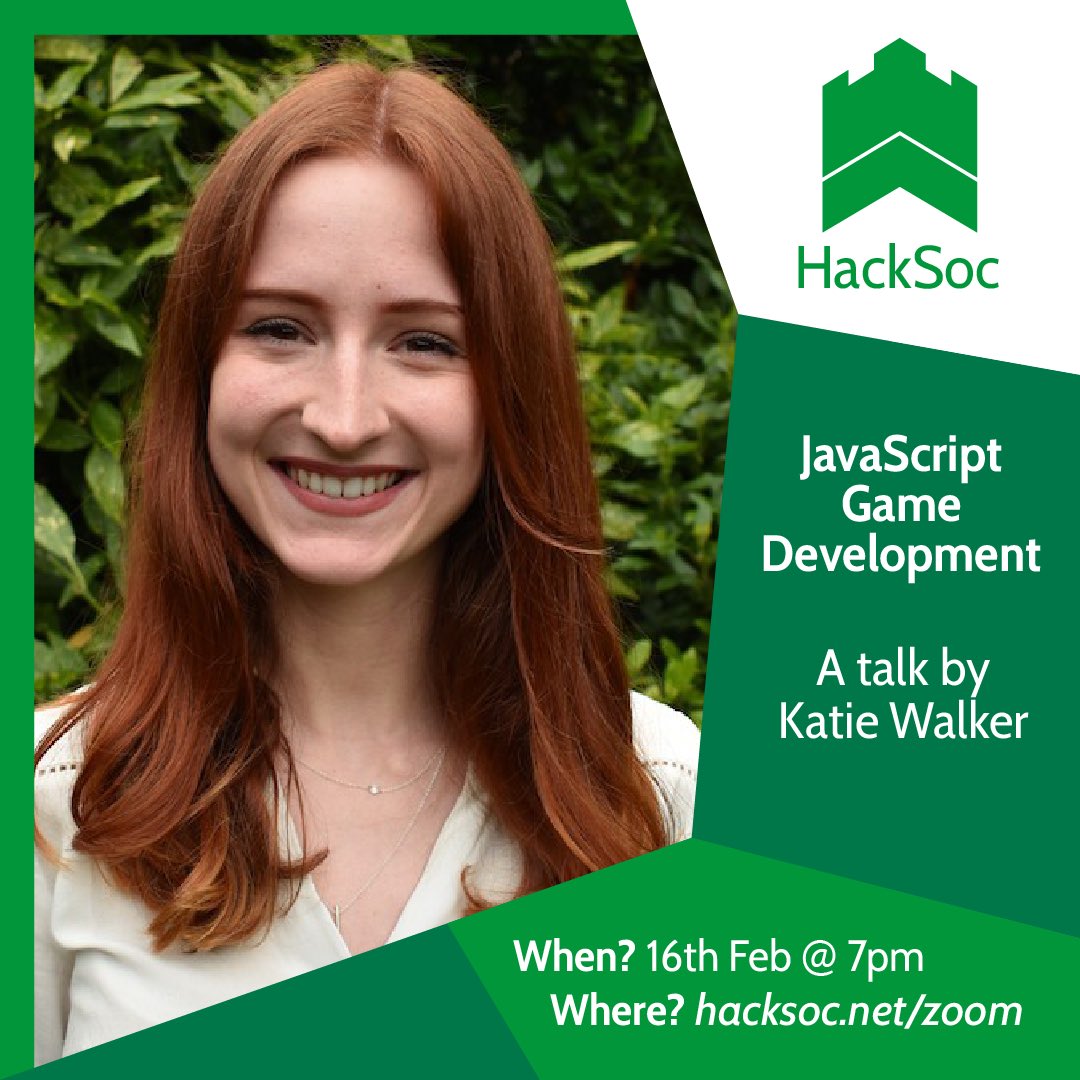 hacksocnotts's tweet image. This Tuesday we have a talk by Katie Walker! Katie is a software engineer at Capital One! In this talk we’ll be discussing the various techniques and benefits of developing 2D and 3D games for web, mobile and even smart watches in JavaScript