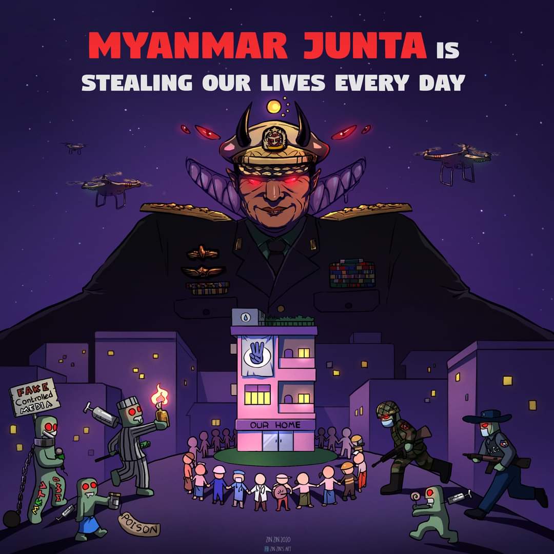 HongHuiJuan's tweet photo. JUNTA STARTS VIOLENCE

#Feb14Coup
#WhatsHappeningInMyanmar
We, Myanmar citizens, are protecting ourselves from Soldiers and Police. https://t.co/lknbGKlfIc