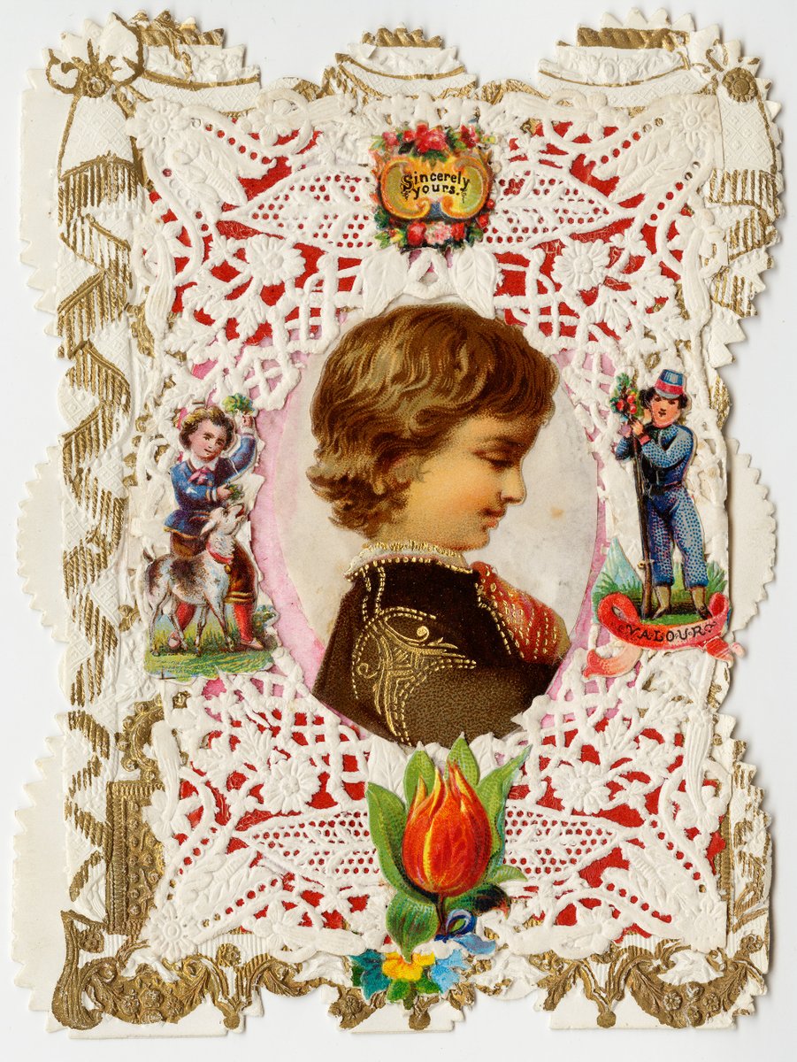 "Valentines of this class are not simply combinations of paper gorgeously gilded, carefully embossed and elaborately laced. To be sure they show paper lovers seated in paper grottoes, under paper roses, ambushed by paper cupids, and indulging in the luxury of paper kisses;