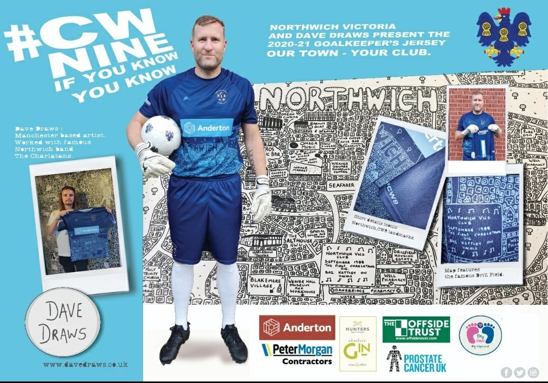 NorthwichVicsFC's tweet photo. @cfsmcr @cfsmcr @classicshirts Our @DaveDraws_ #Vics collaboration goalkeeper shirt is also endorsed by two of the best to ever represent us between the sticks π Big David Ryan @dr0524 & @DeanGreygoose #CWNINE #ourtownyourclub #Ifyouknowyouknow https://t.co/hJRlAFWlNE