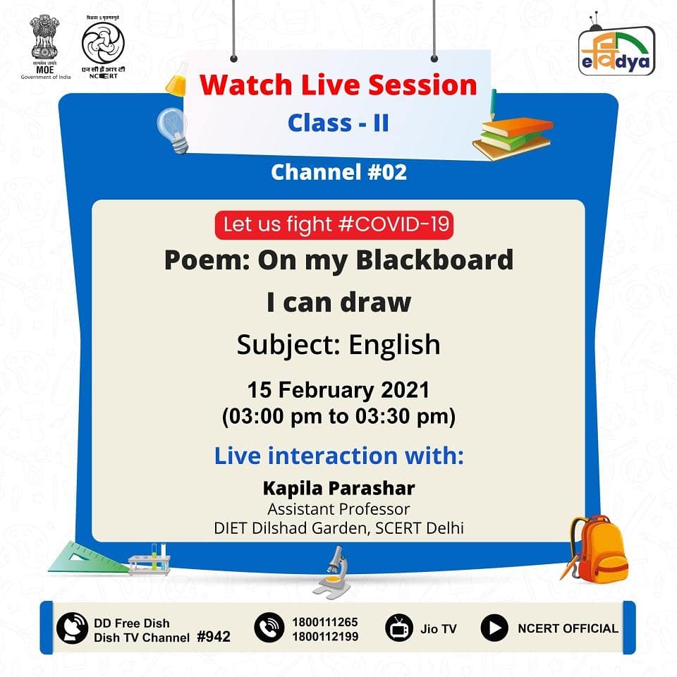 #StayHome #LearnFromHome. Watch live interaction with experts by Connecting to #PMeVidya #DTHTV channels (I to XII) trial run. Also available on #NCERT official <a href="/YouTube/">YouTube</a> channel, 
<a href="/TataSky/">Simran K</a> #756, #Airtel #440, DD free dish, DishTV #950, Videocon #477, SUNDIRECT#793, <a href="/OfficialJioTV/">JioTV</a>