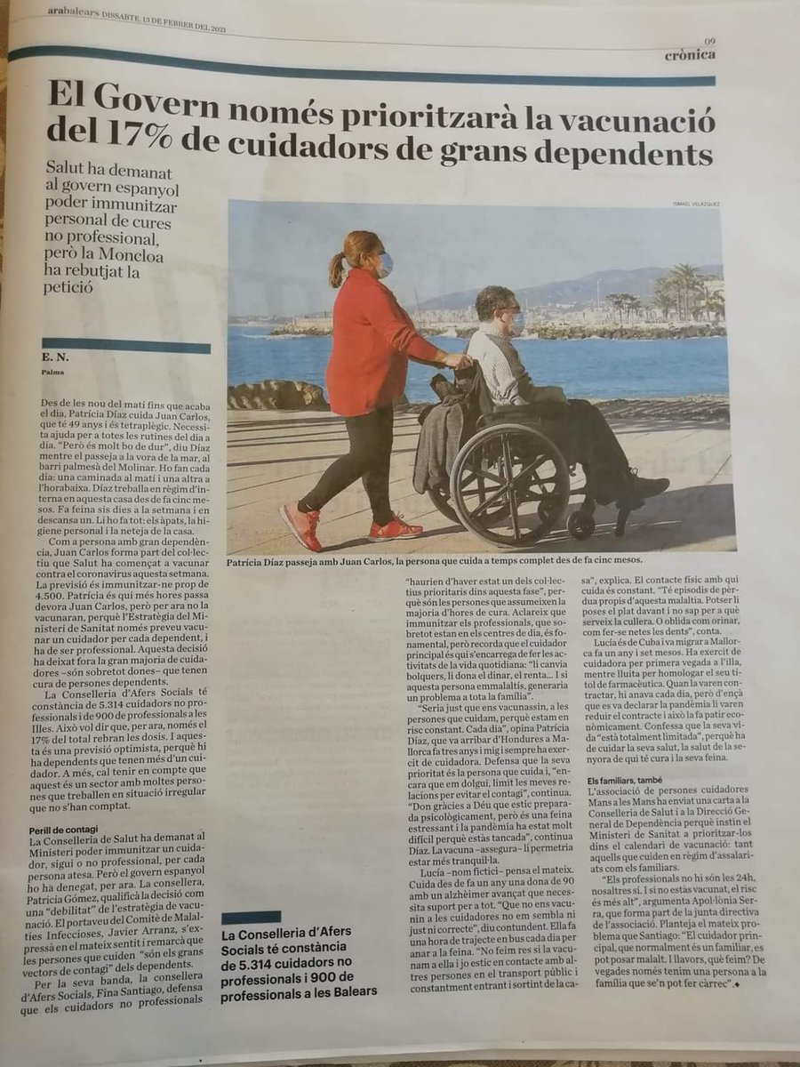 MansalesMans1's tweet photo. No entenem que no s’hagi contemplat als protocols a les persones cuidadores principals no professionals, ni els usuaris dels Centres de dia o les persones amb situació de dependència grau 1 i 2. Moltes d’elles són <80 anys i persones de risc, amb una alta vulnerabilitat @goib https://t.co/kITrWeFfMO