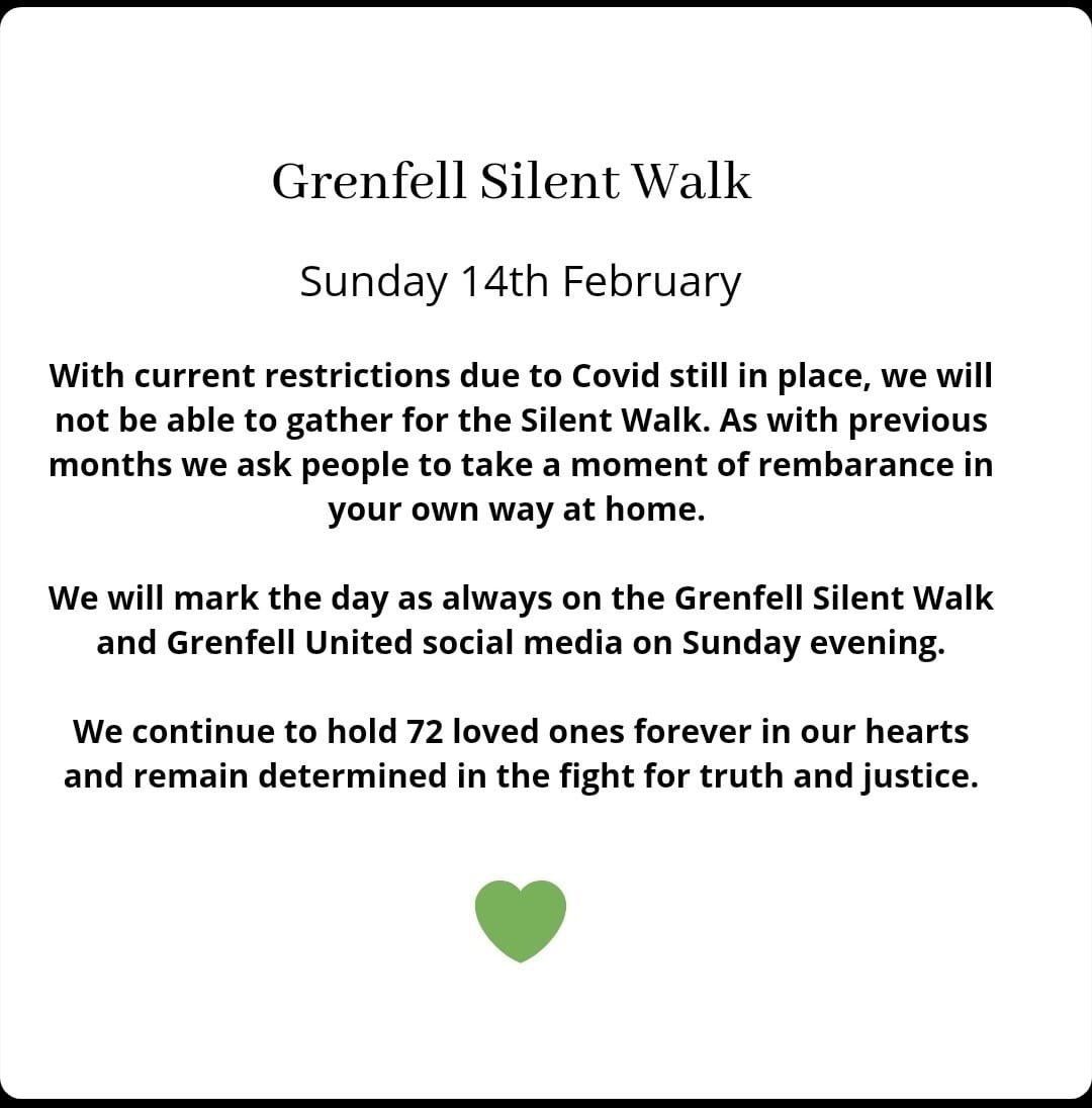 Today Marks 44 Months since the Grenfell Tower Fire   
Please join us remembering the 72 souls taken from us 💚💚💚

Never Fogotten💚💚
Forever in our Hearts 💚

(Link will be posted later)