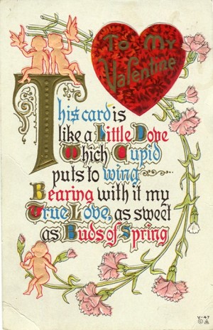 By World War I, the giving of cards (and gifts) on Valentine’s Day had very much declined and hand-crafted cards were a dying art.