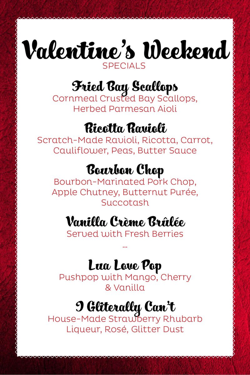 Happy Valentine’s Day! Join us for brunch at 9am-2pm, then come back and enjoy our Valentine’s Day Specials starting at 4pm. ❤️🥂