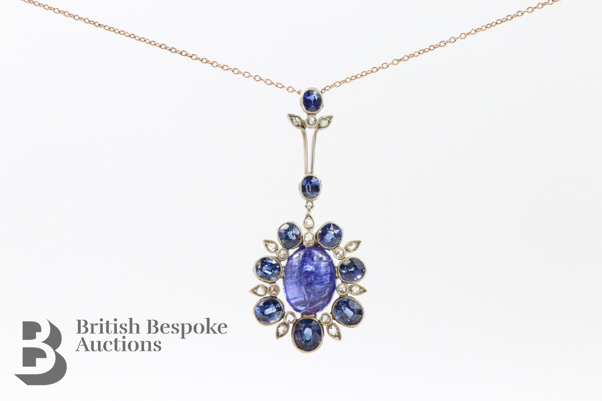 SOLD for £2600 In our recent auction: Lot 160 Stunning Sapphire and Diamond Pendant. Now consigning for next sale.  #sapphire #diamond #diamondpendant #sapphirependant