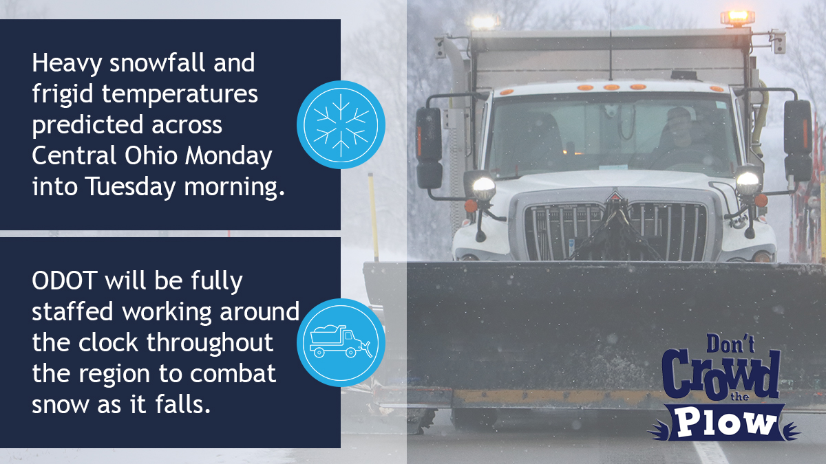 ODOT_Columbus's tweet photo. We're ready for the next big winter storm. Plan ahead to stay home, if possible. If you must travel, expect hazardous conditions while snow is still falling. And always give the plows plenty of room to work. #ODOTwinter https://t.co/kJsUAaR3ur