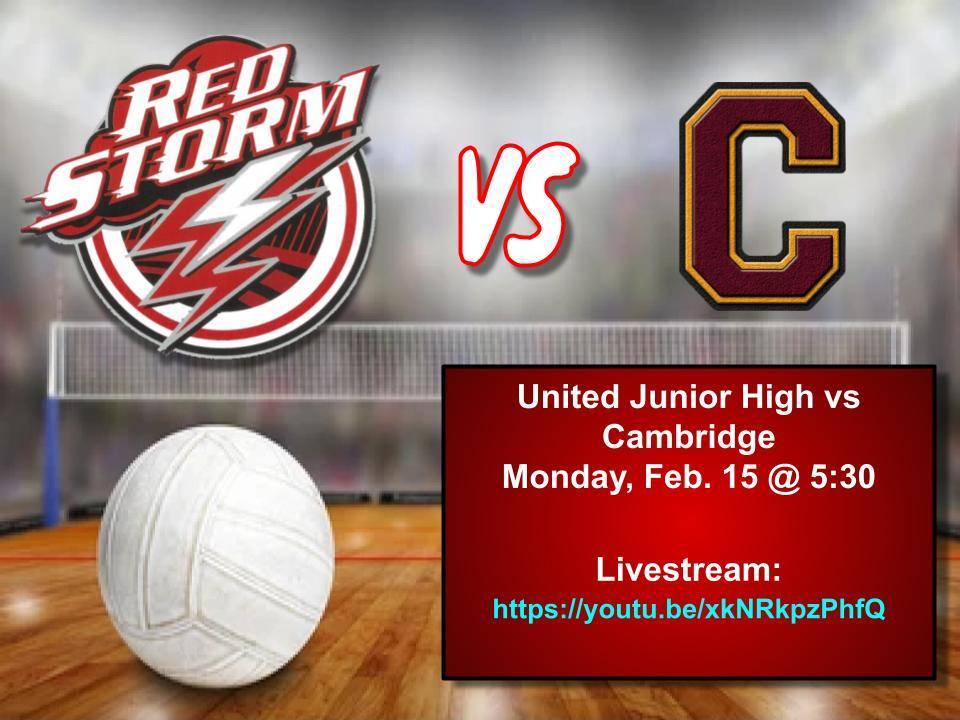 UnitedUIS's tweet photo. The UJH Volleyball team will be hosting Cambridge tomorrow (2/15) at 5:30. Check out our events page or click the link to livestream: https://t.co/9UPTOisHw8   #BeUnited https://t.co/FlAgTCYnPn